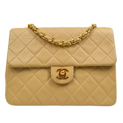CHANEL 1989-1991 Classic Square Flap 20 Beige Lambskin