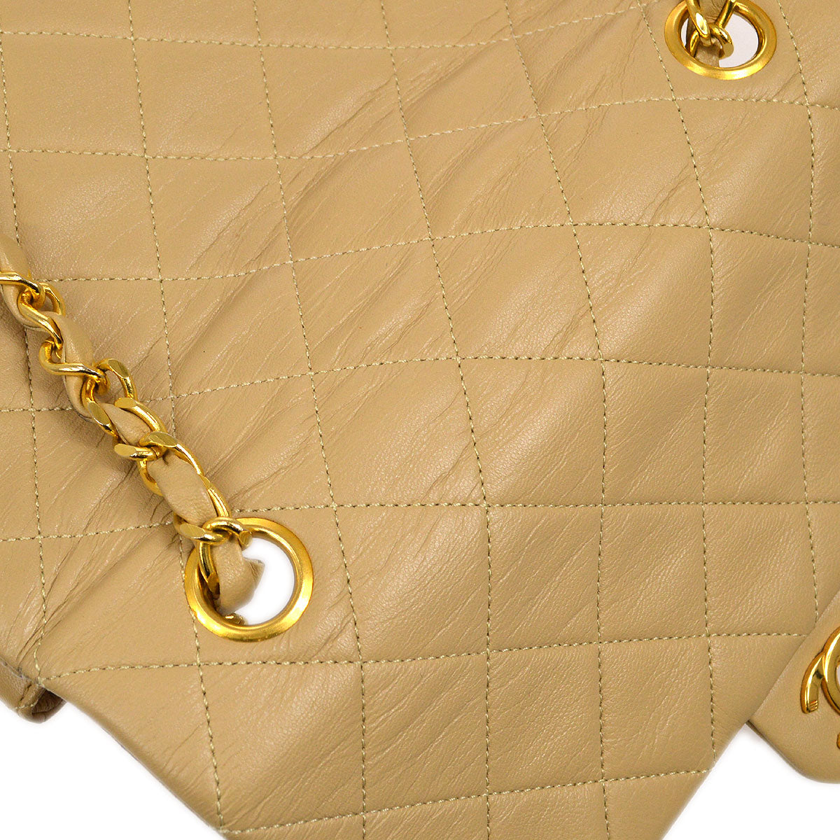 CHANEL 1989-1991 Classic Square Flap 20 Beige Lambskin