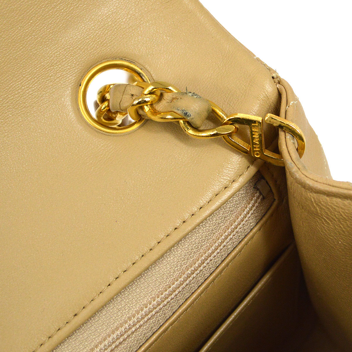 CHANEL 1989-1991 Classic Square Flap 20 Beige Lambskin