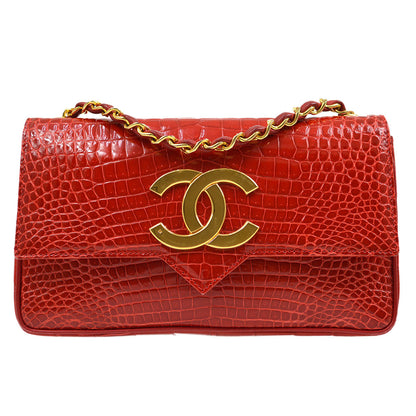 CHANEL 1986-1989 Red Crocodile Pointed Flap Bag