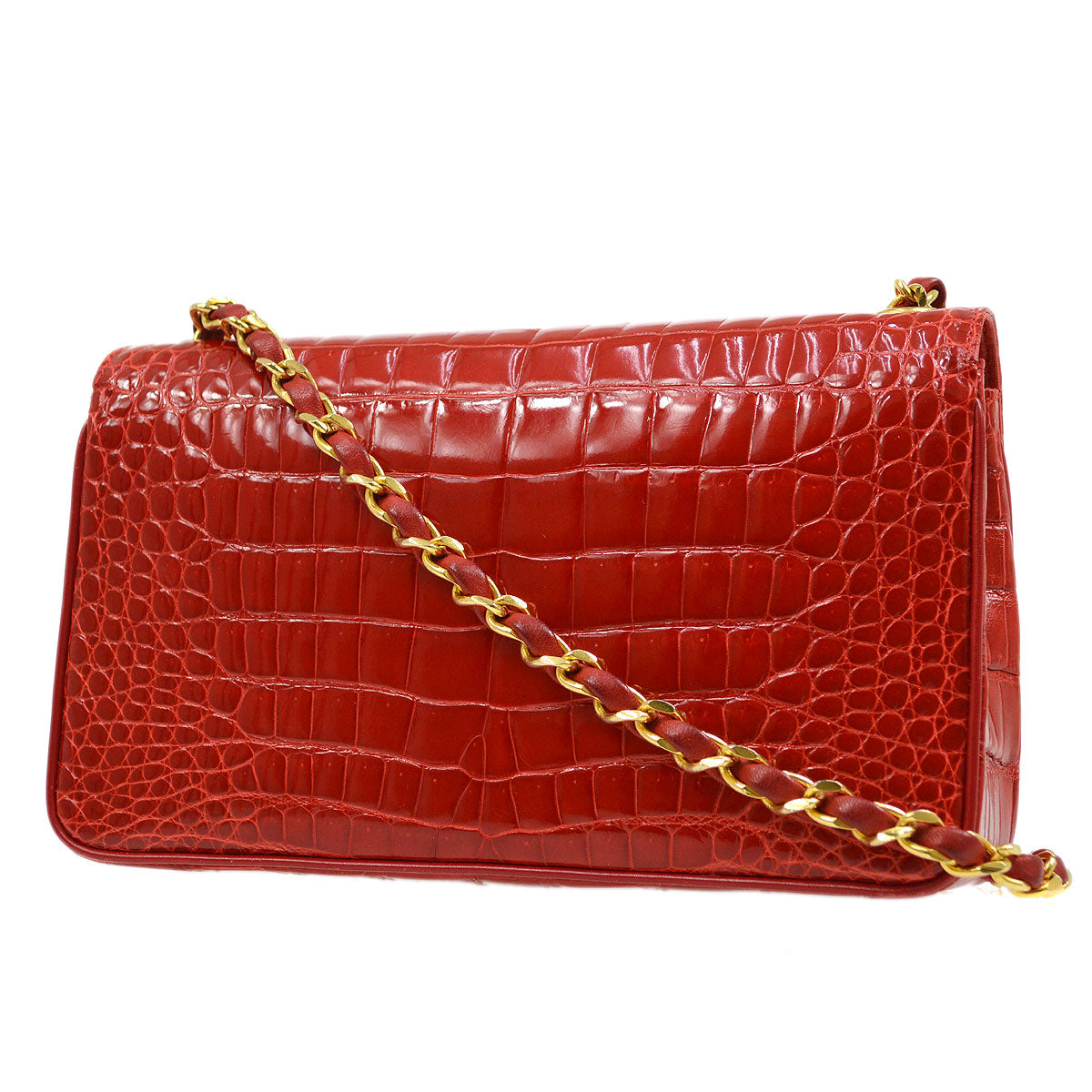 CHANEL 1986-1989 Red Crocodile Pointed Flap Bag
