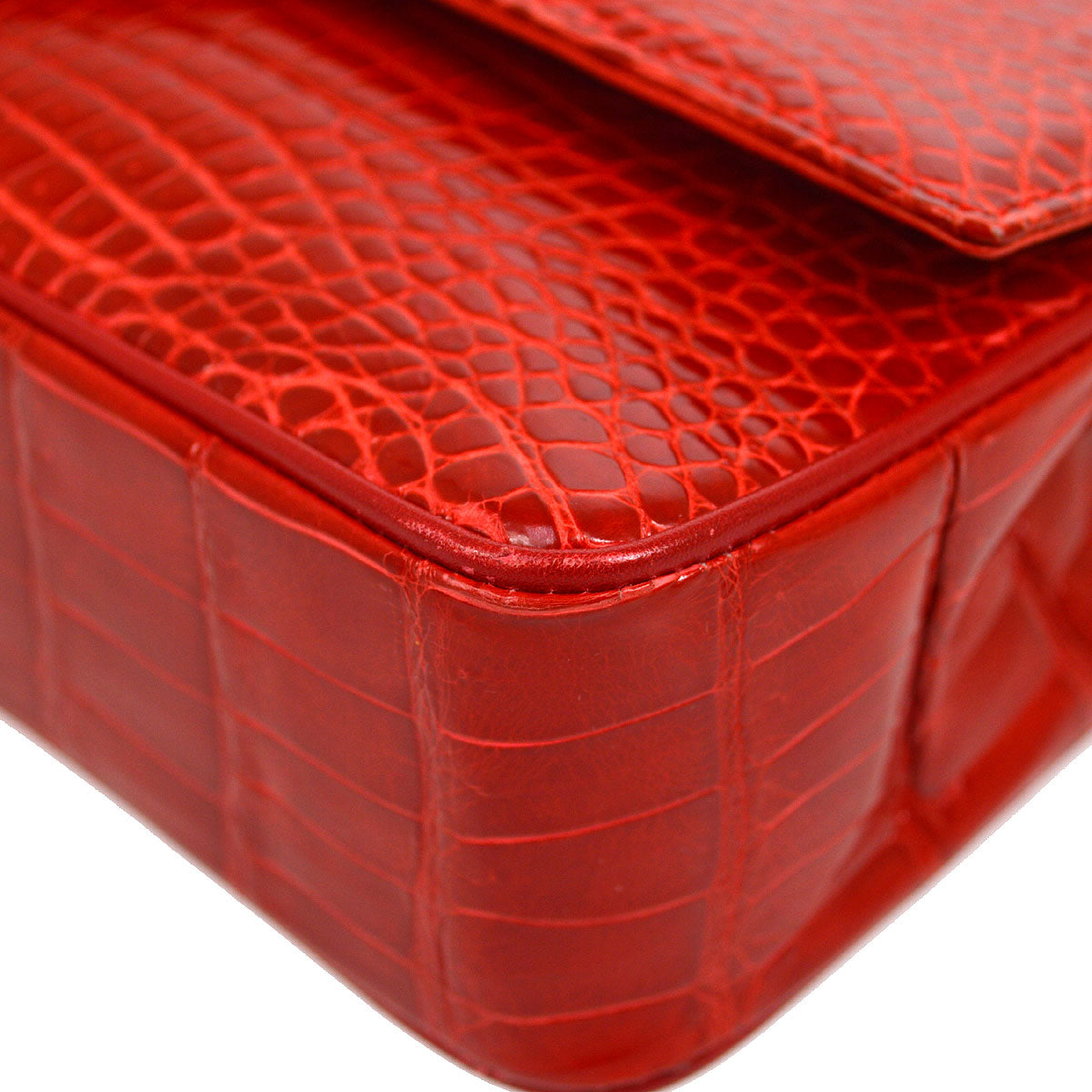 CHANEL 1986-1989 Red Crocodile Pointed Flap Bag