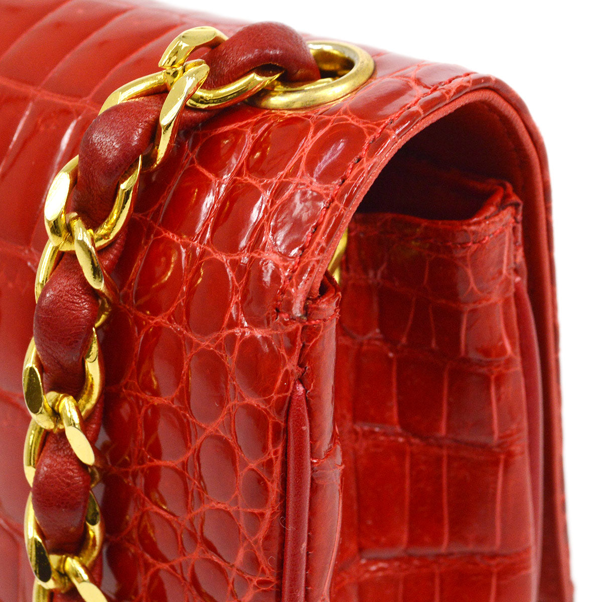 CHANEL 1986-1989 Red Crocodile Pointed Flap Bag