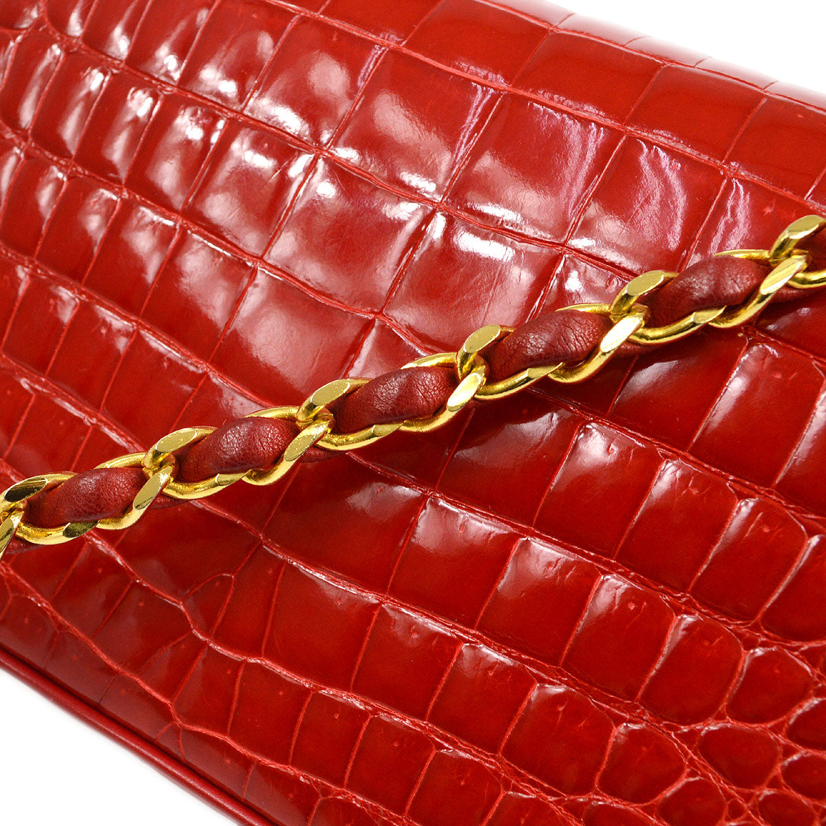 CHANEL 1986-1989 Red Crocodile Pointed Flap Bag