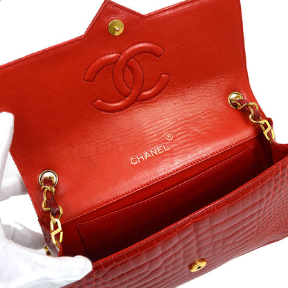 CHANEL 1986-1989 Red Crocodile Pointed Flap Bag