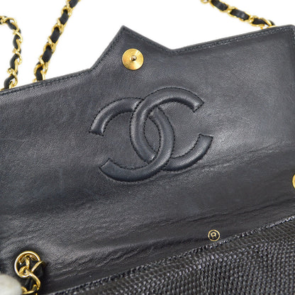 CHANEL 1989-1991 Black Lizard Pointed Flap Bag