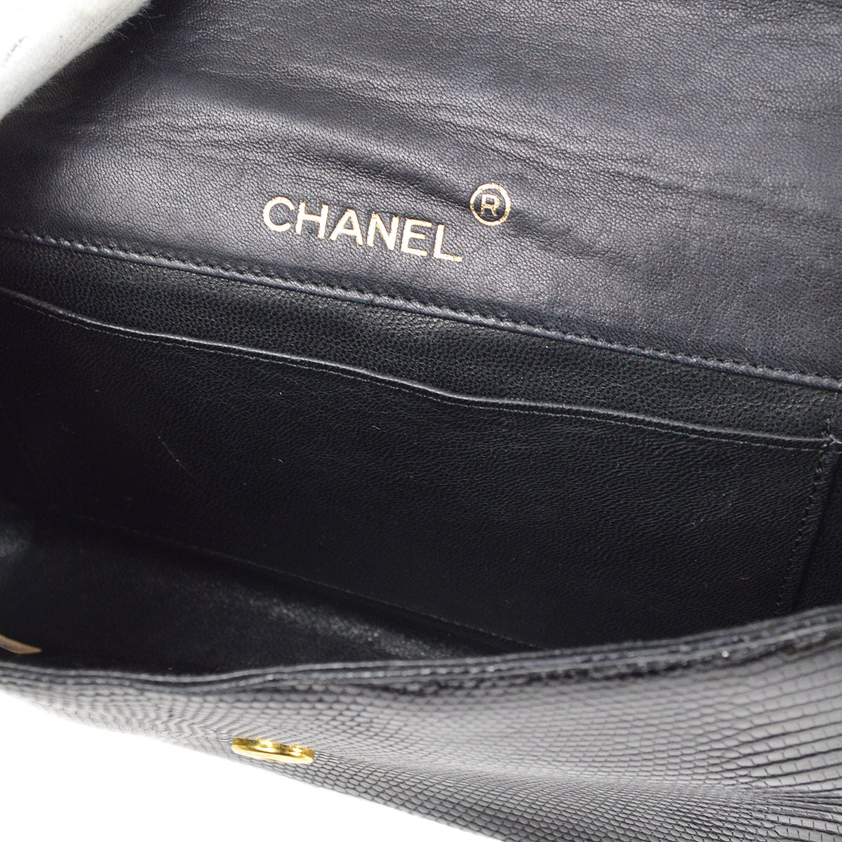 CHANEL 1989-1991 Black Lizard Pointed Flap Bag