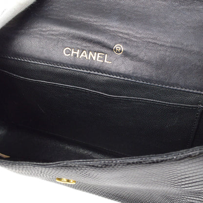 CHANEL 1989-1991 Black Lizard Pointed Flap Bag