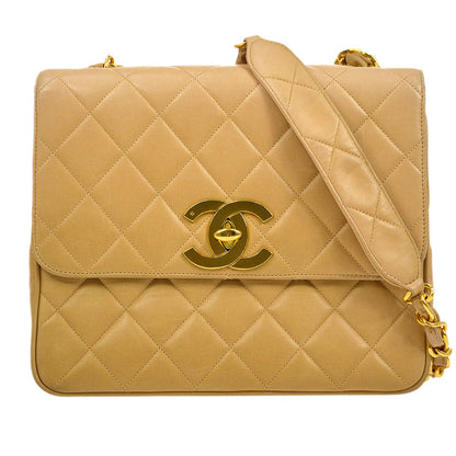 CHANEL 1994-1996 Beige Lambskin Straight Flap Medium