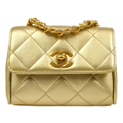 CHANEL 1994-1996 Gold Lambskin Cube Straight Flap Bag Micro