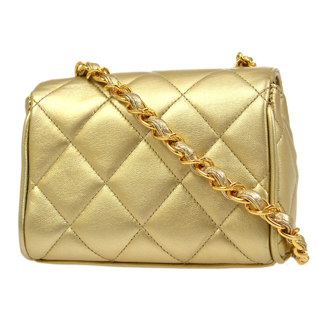 CHANEL 1994-1996 Gold Lambskin Cube Straight Flap Bag Micro