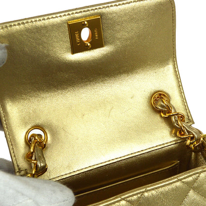 CHANEL 1994-1996 Gold Lambskin Cube Straight Flap Bag Micro