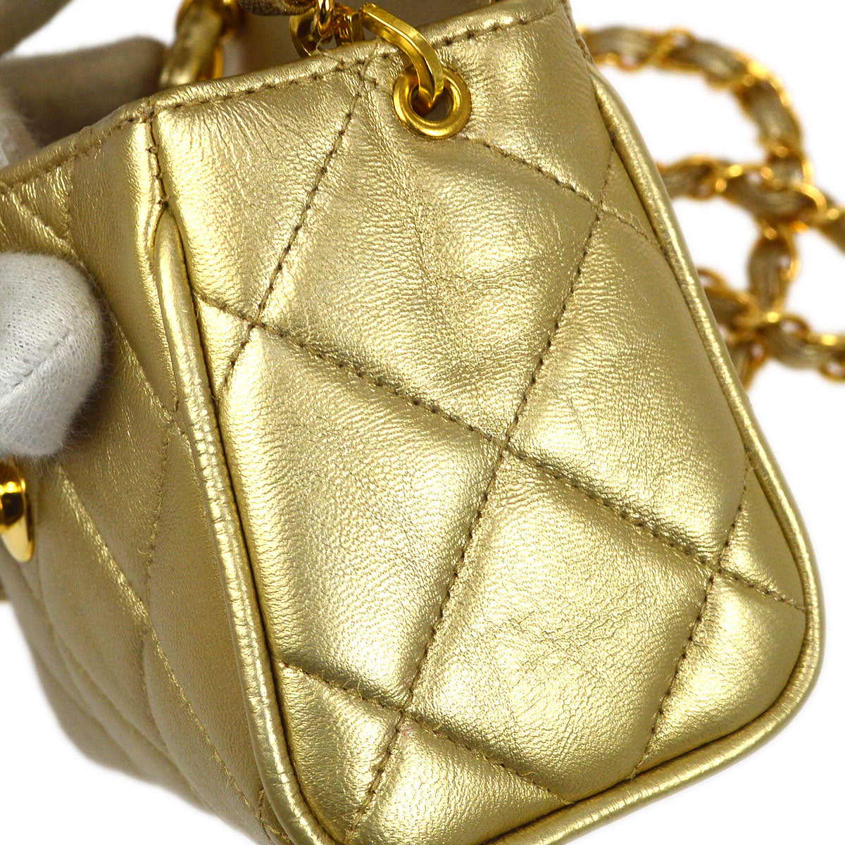 CHANEL 1994-1996 Gold Lambskin Cube Straight Flap Bag Micro
