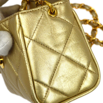 CHANEL 1994-1996 Gold Lambskin Cube Straight Flap Bag Micro