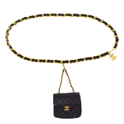 CHANEL 1990s Black Lambskin Belt Bag Micro