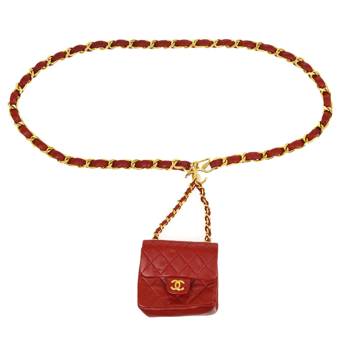 CHANEL 1990s Red Lambskin Belt Bag Micro