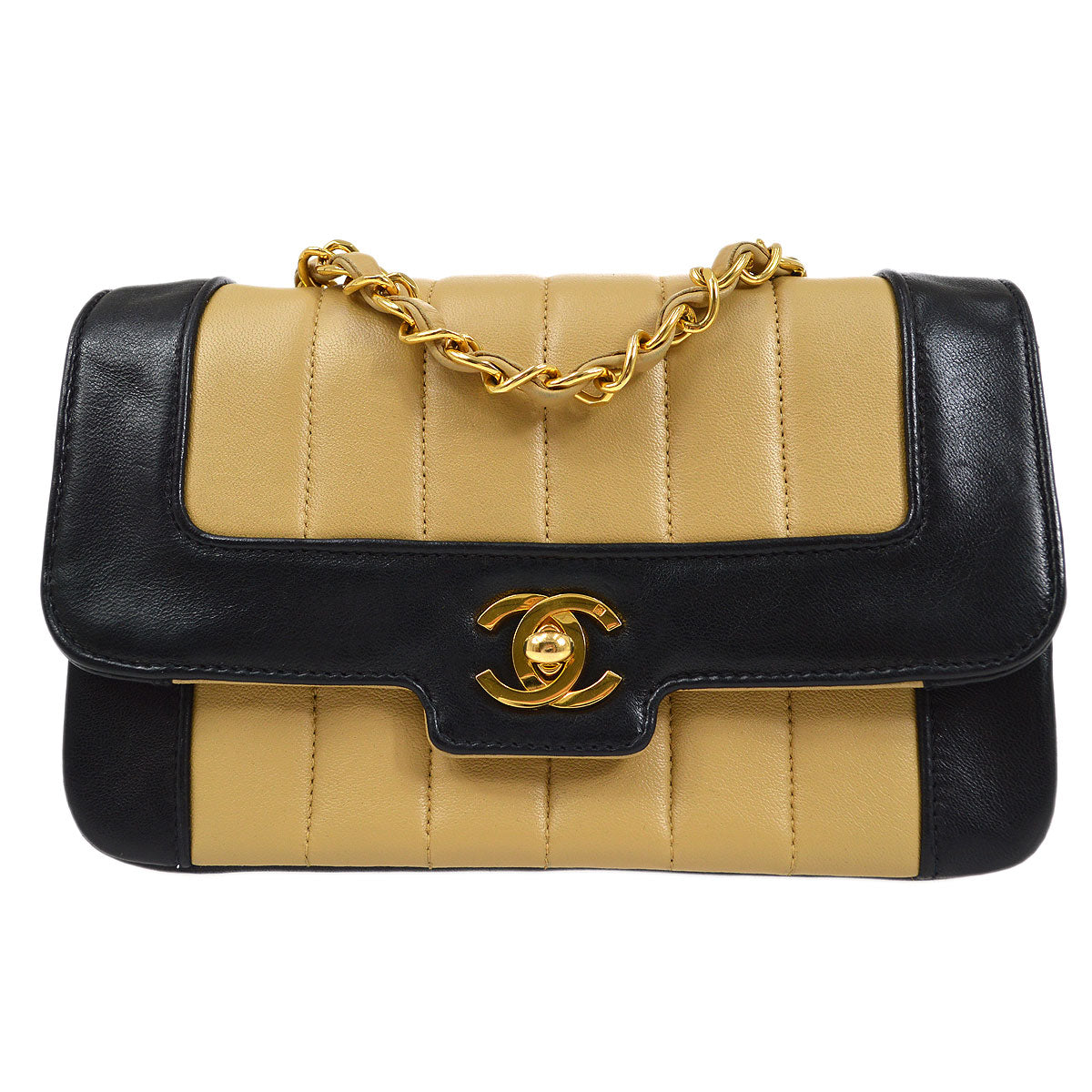 CHANEL 1991-1994 Vertical Border Flap Mini Beige Lambskin