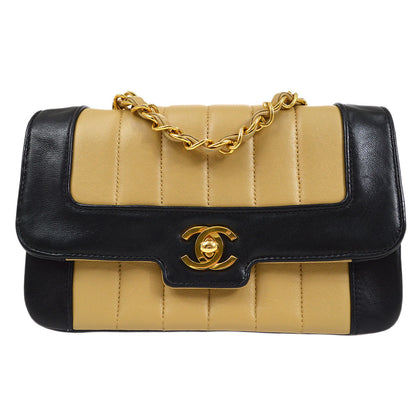 CHANEL 1991-1994 Vertical Border Flap Mini Beige Lambskin