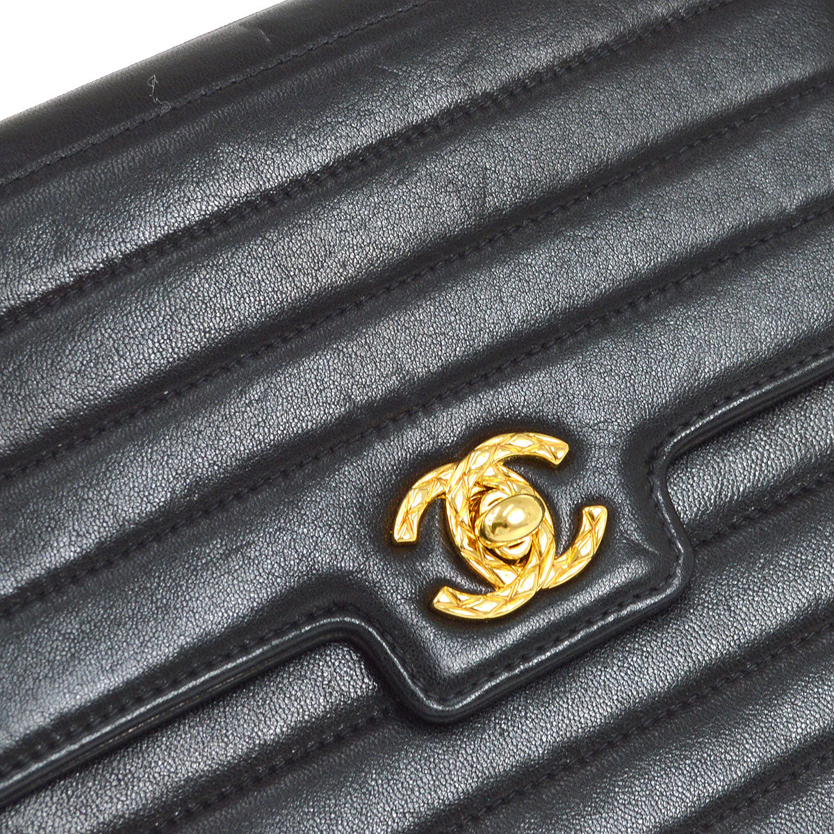 CHANEL 1991-1994 Black Lambskin horizontal Flap Bag