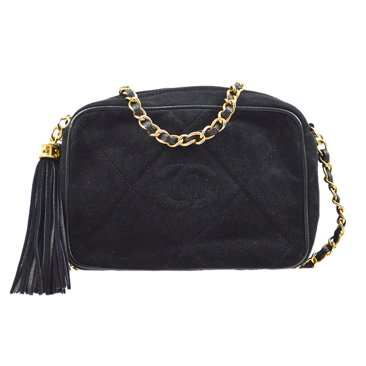 CHANEL 1986-1988 Diamond Camera Bag Mini Black Suede