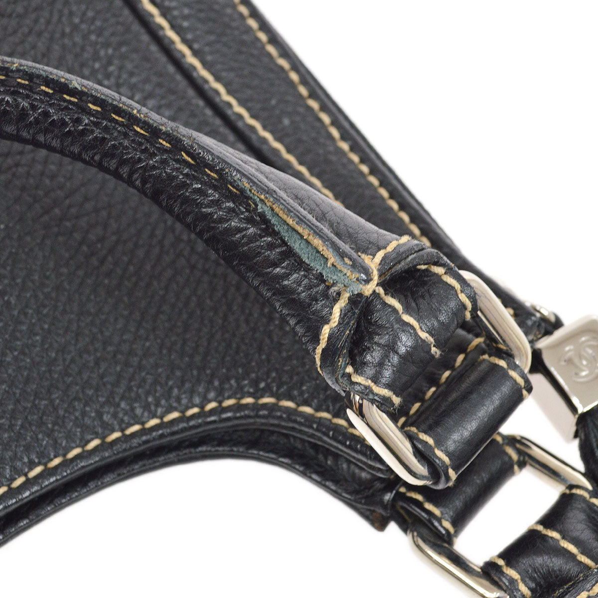 CHANEL 2003-2004 Black Caviar Embossed Logo Hobo Bag