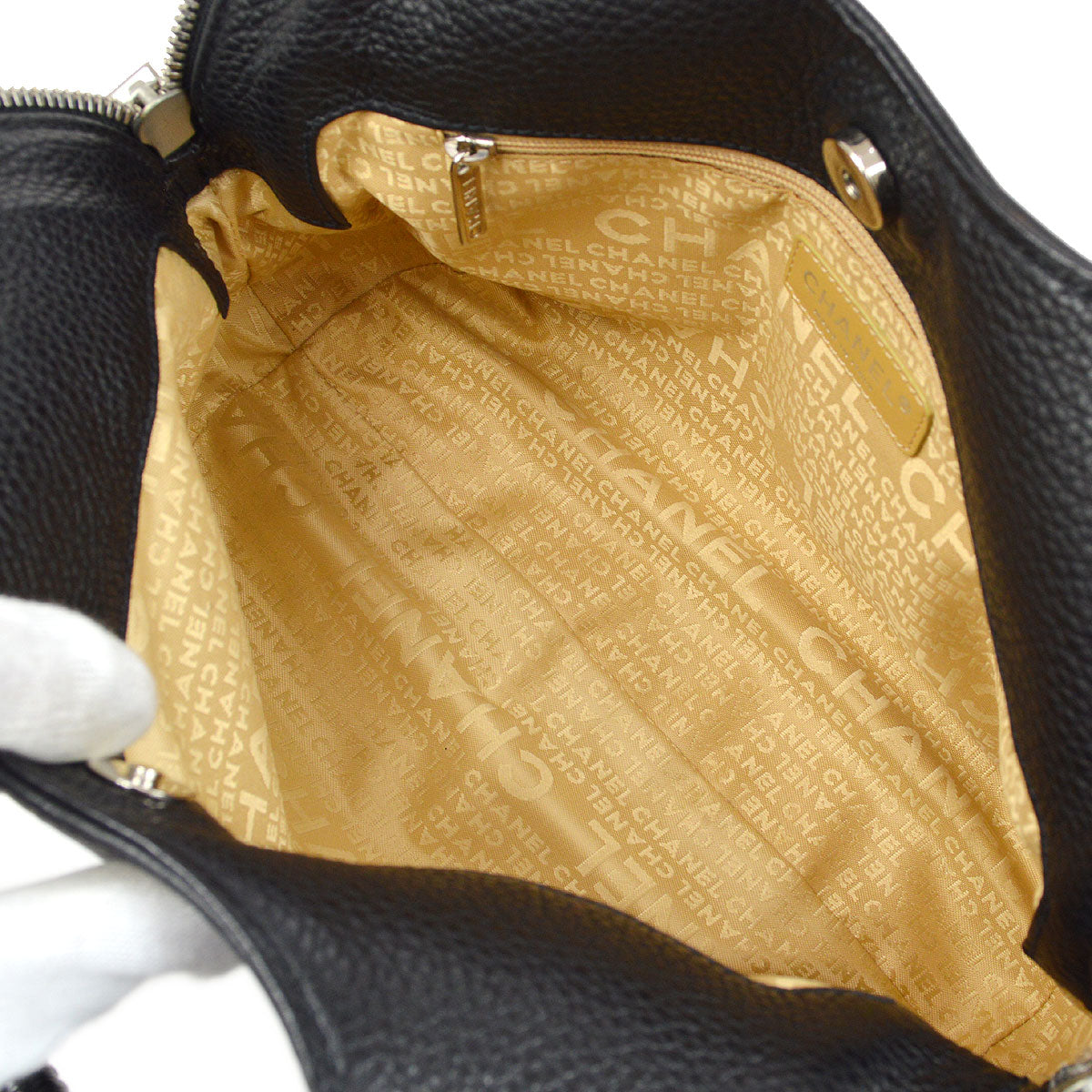 CHANEL 2003-2004 Black Caviar Embossed Logo Hobo Bag