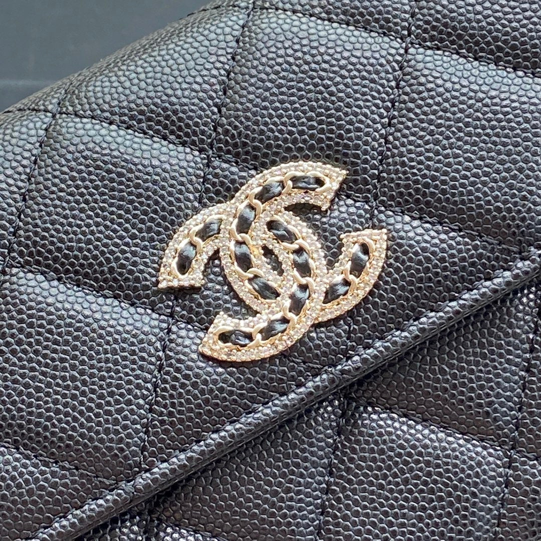 CHANEL Classic Long Wallet 19cm Black Grained Calfskin