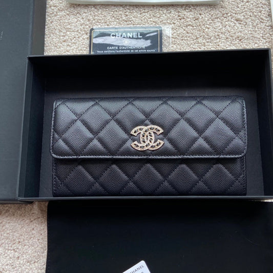 CHANEL Classic Long Wallet 19cm Black Grained Calfskin
