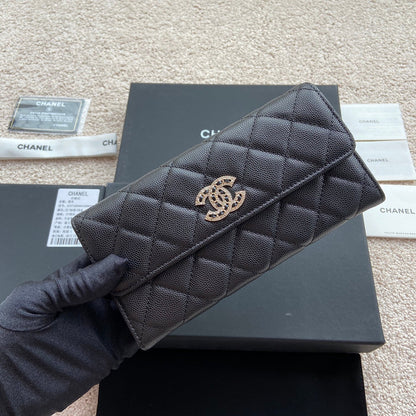 CHANEL Classic Long Wallet 19cm Black Grained Calfskin
