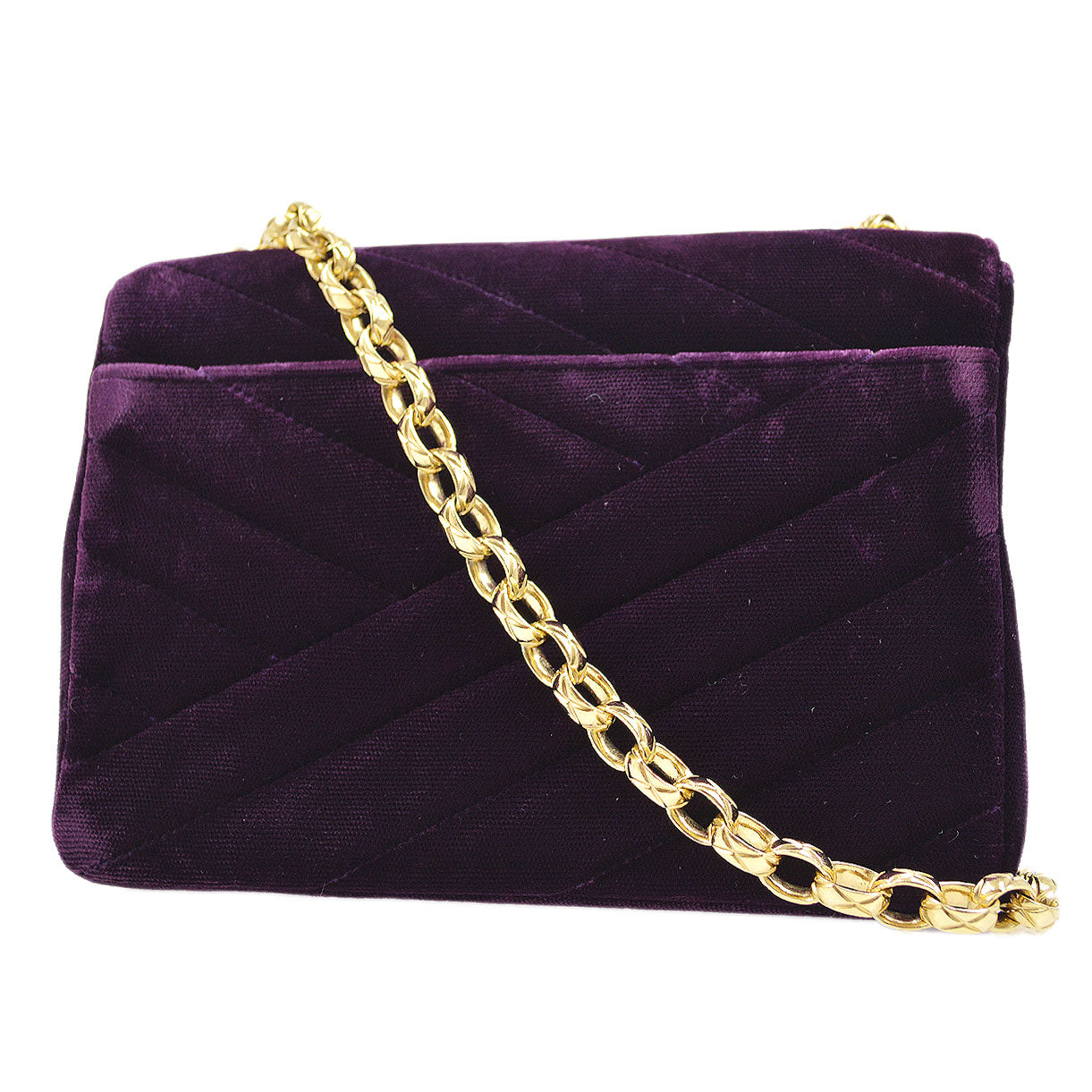 CHANEL * 1991-1994 Purple Velvet Rhinestone CC Diagonal Letter Flap Bag
