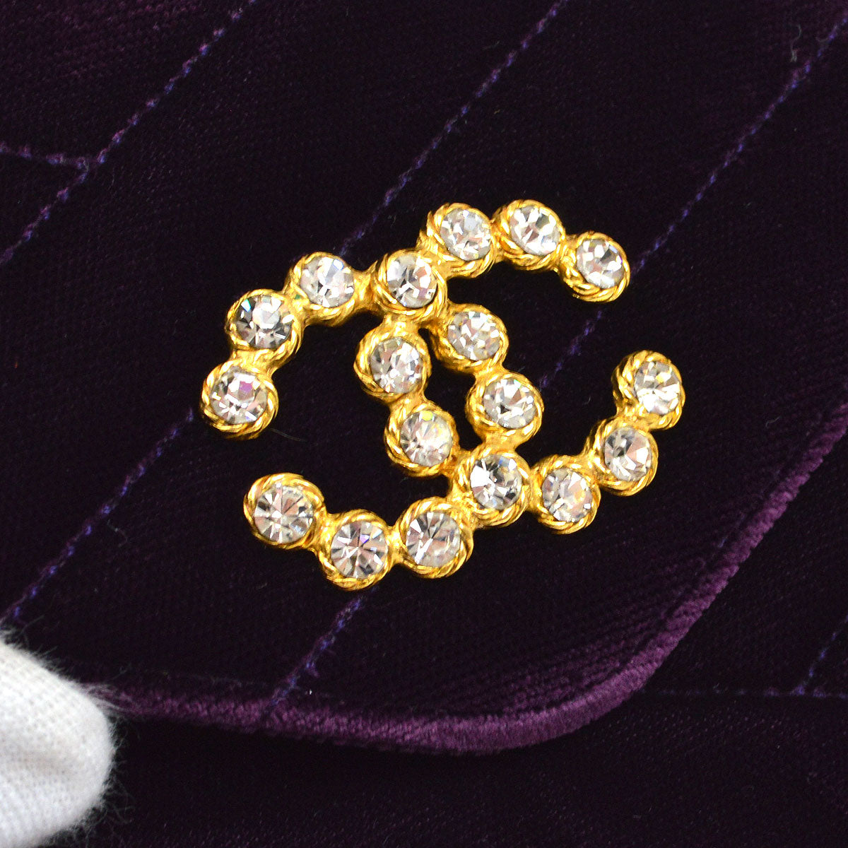 CHANEL * 1991-1994 Purple Velvet Rhinestone CC Diagonal Letter Flap Bag