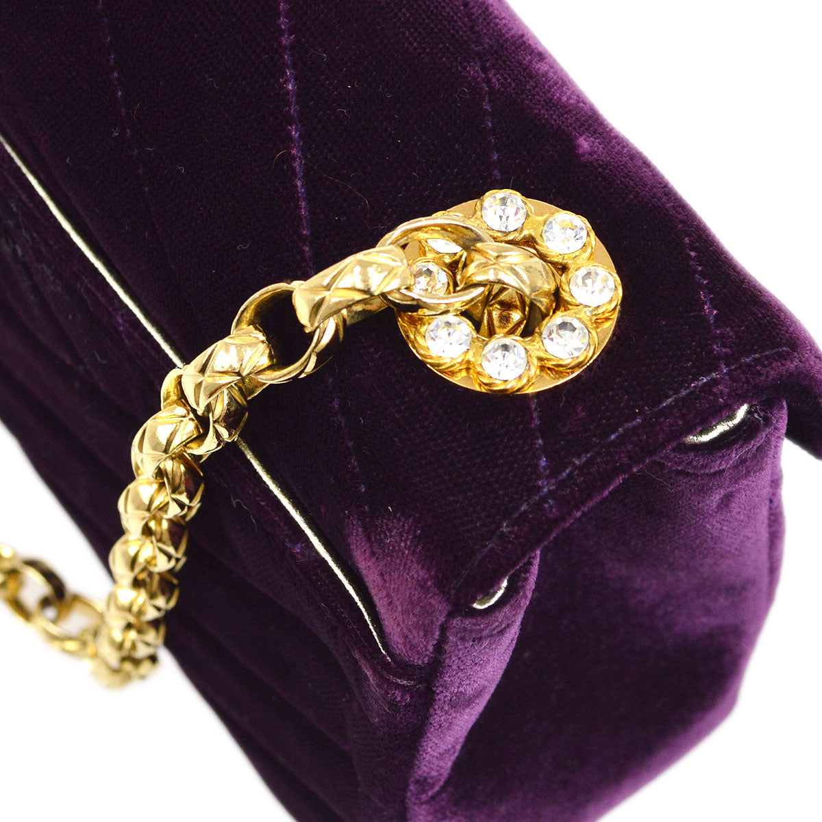 CHANEL * 1991-1994 Purple Velvet Rhinestone CC Diagonal Letter Flap Bag