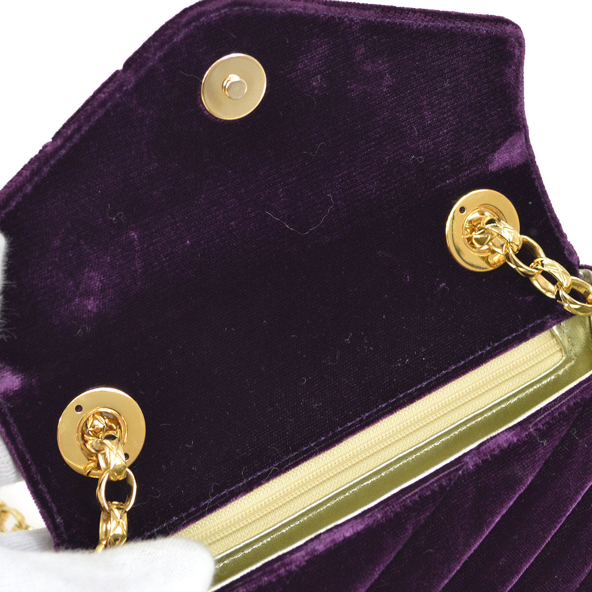 CHANEL * 1991-1994 Purple Velvet Rhinestone CC Diagonal Letter Flap Bag