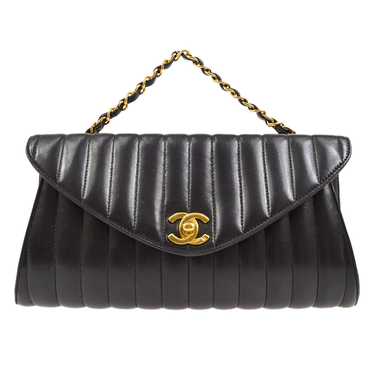 CHANEL 1994-1996 Black Lambskin Vertical Evening Bag