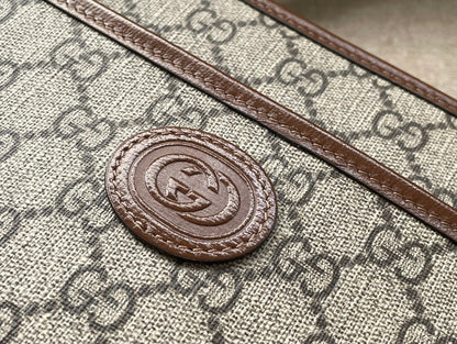 Gucci BAG WITH INTERLOCKING G 22 IN BEIGE EBONY CANVAS AND BROWN CALFSKIN TRIM