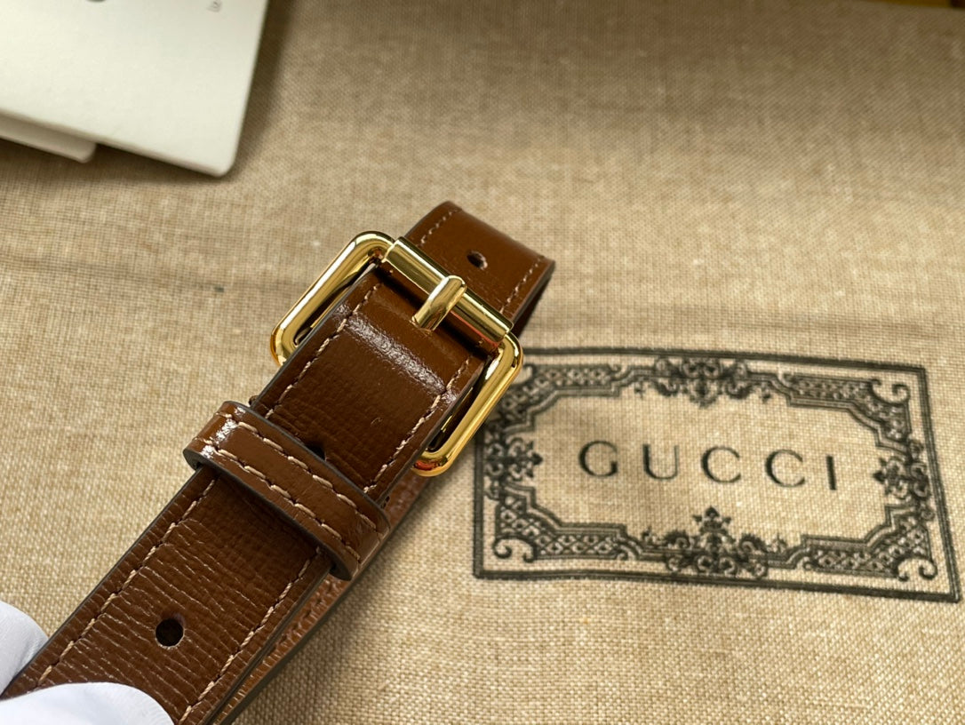 Gucci BAG WITH INTERLOCKING G 22 IN BEIGE EBONY CANVAS AND BROWN CALFSKIN TRIM