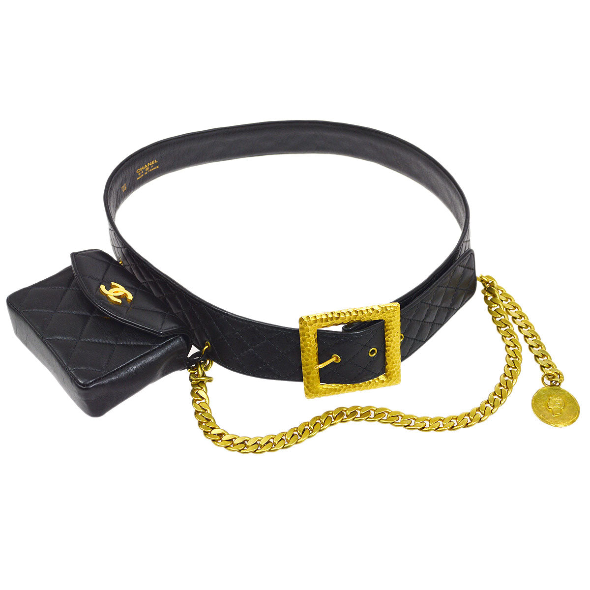 CHANEL 1994 Belt Bum Bag Black Lambskin #75