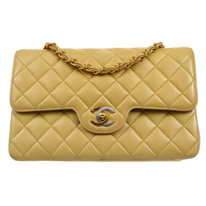 CHANEL 1996-1997 Paris Limited Round Double Flap Small Beige Lambskin