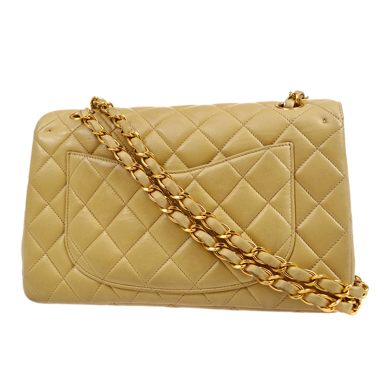 CHANEL 1996-1997 Paris Limited Round Double Flap Small Beige Lambskin
