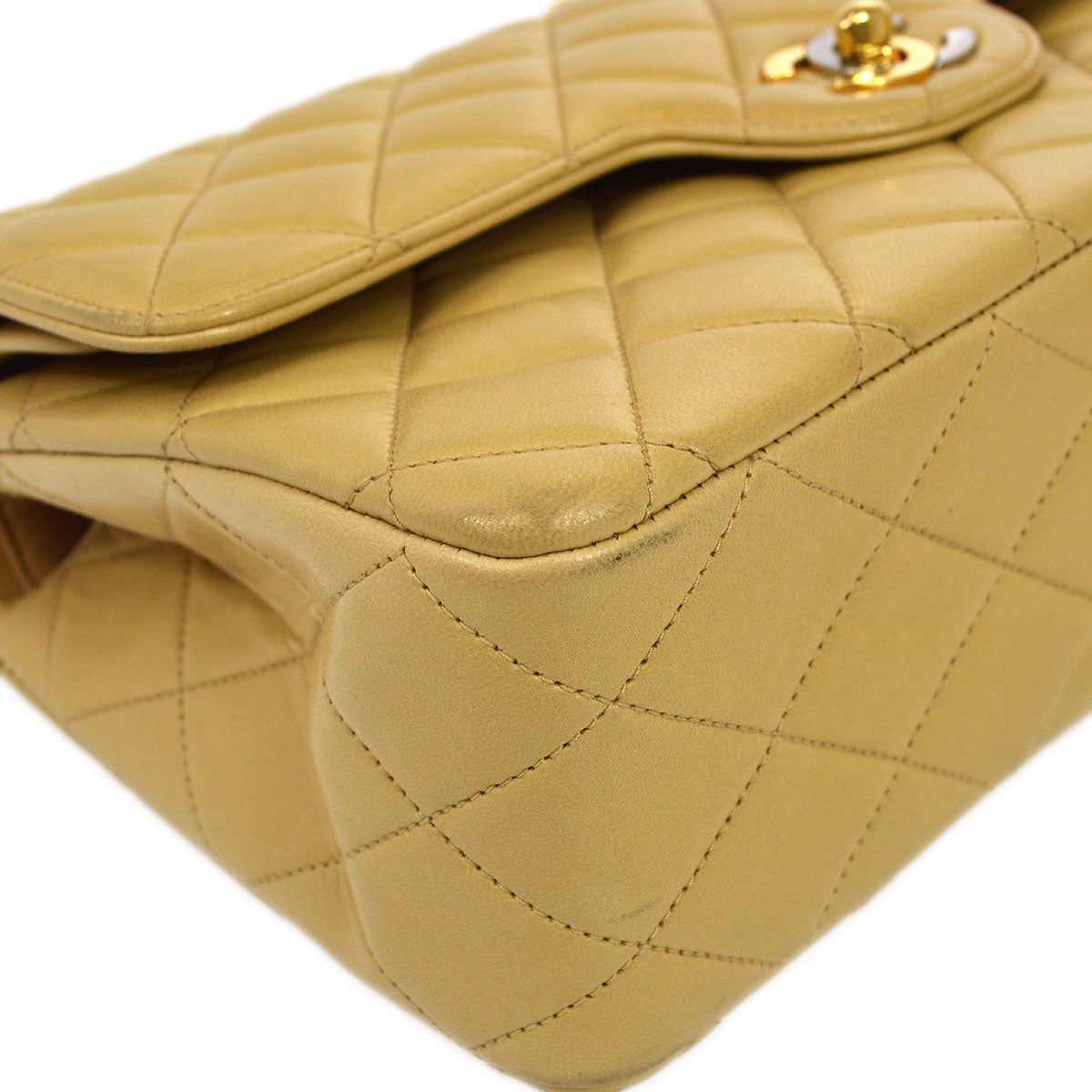 CHANEL 1996-1997 Paris Limited Round Double Flap Small Beige Lambskin