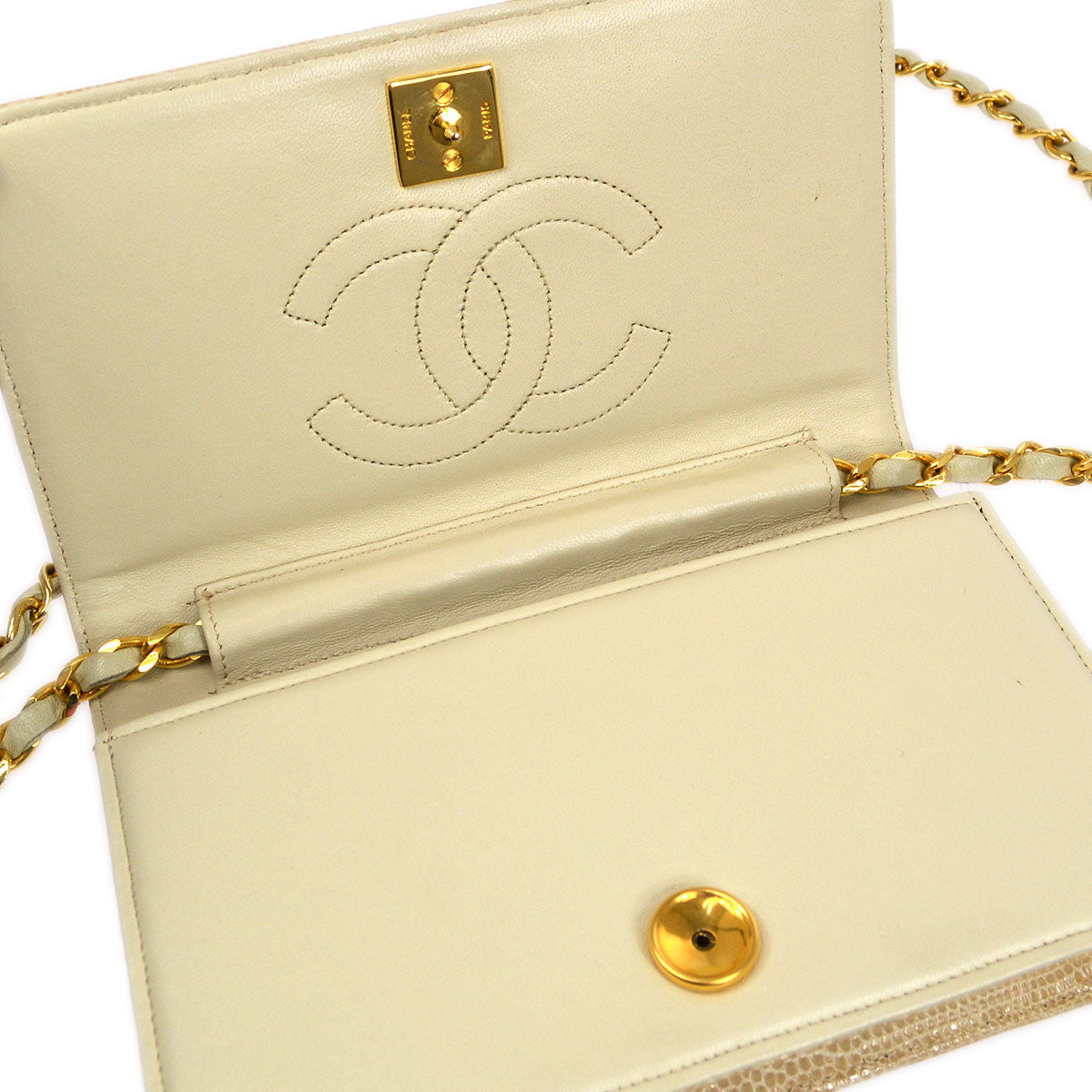 CHANEL * 1986-1988 Beige Pushlock Full Flap Mini