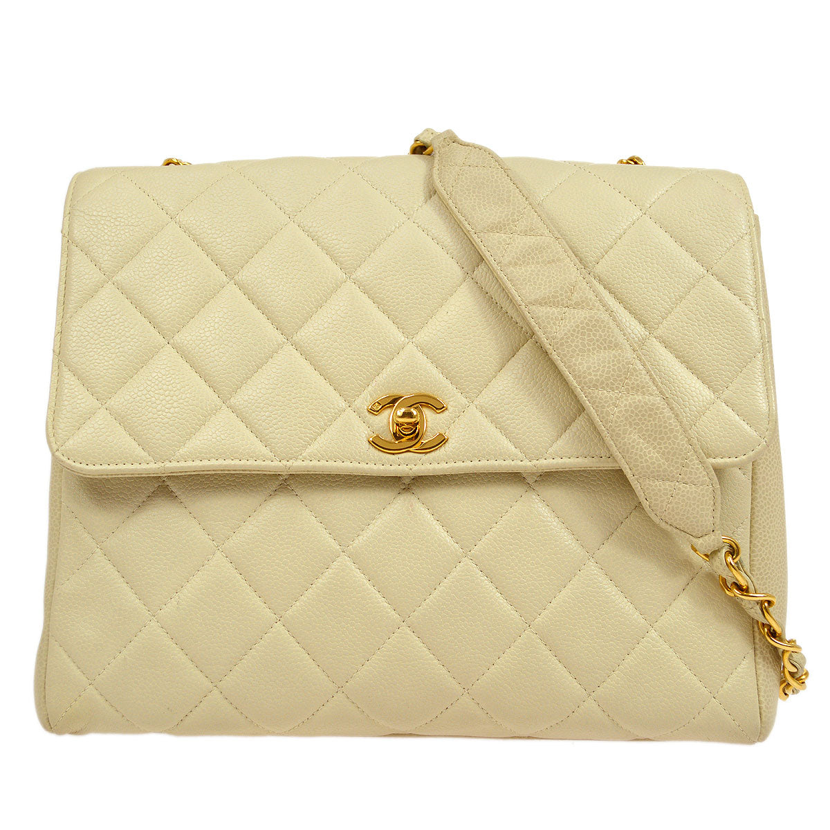 CHANEL 1996 Ivory Caviar Straight Flap Large