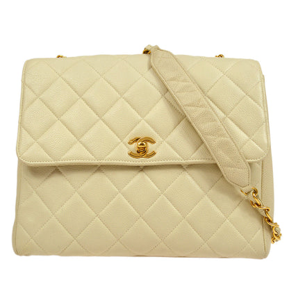 CHANEL 1996 Ivory Caviar Straight Flap Large