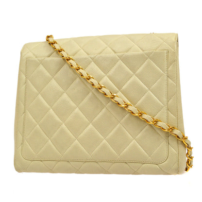 CHANEL 1996 Ivory Caviar Straight Flap Large