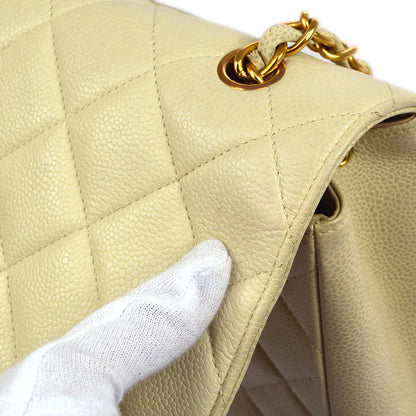 CHANEL 1996 Ivory Caviar Straight Flap Large