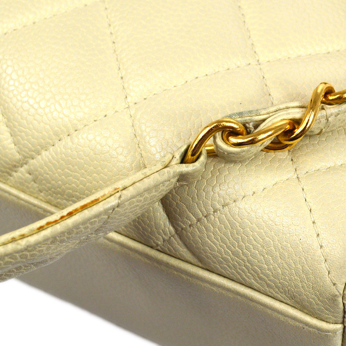 CHANEL 1996 Ivory Caviar Straight Flap Large