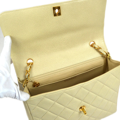 CHANEL 1996 Ivory Caviar Straight Flap Large