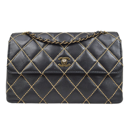 CHANEL 2000-2001 Gunmetal Hardware Wild Stitch Straight Flap Large