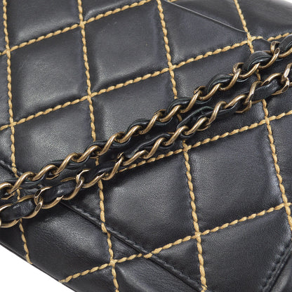CHANEL 2000-2001 Gunmetal Hardware Wild Stitch Straight Flap Large