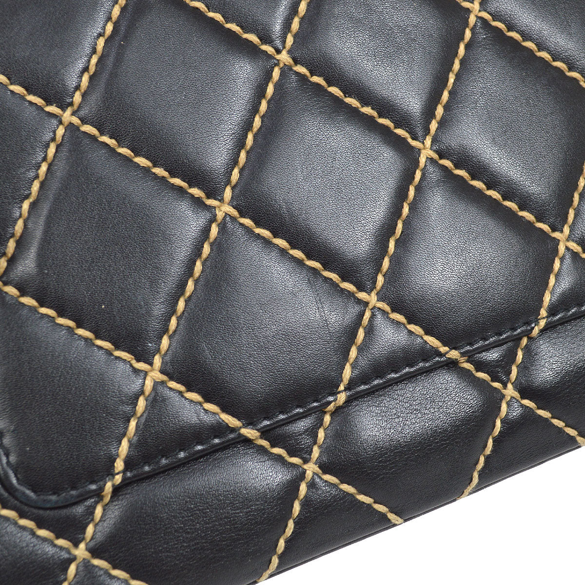 CHANEL 2000-2001 Gunmetal Hardware Wild Stitch Straight Flap Large